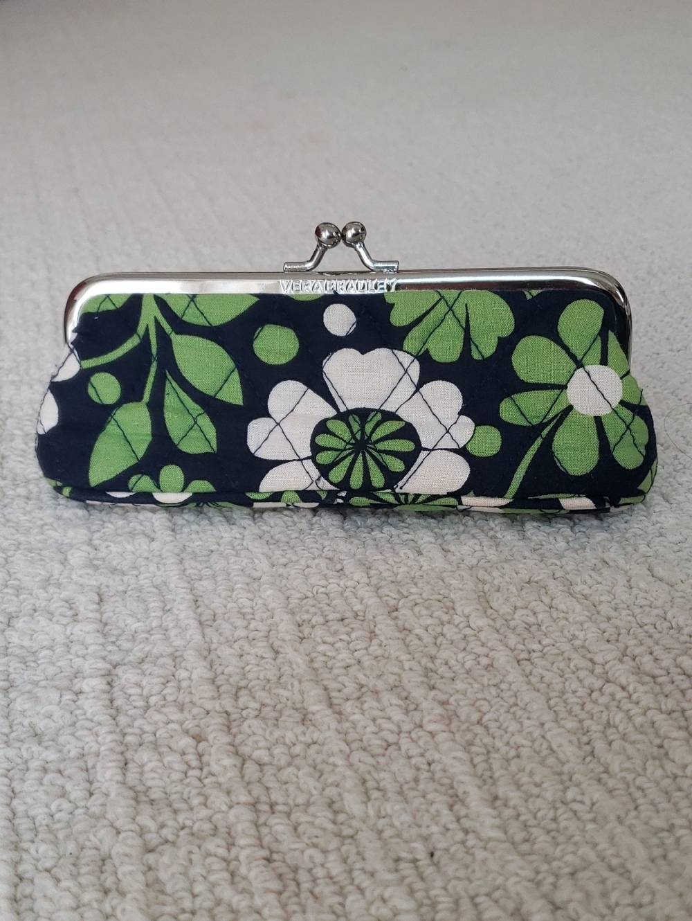 Vera Bradley Navy, White & Green Floral Kiss-Lock Eyeglass Case